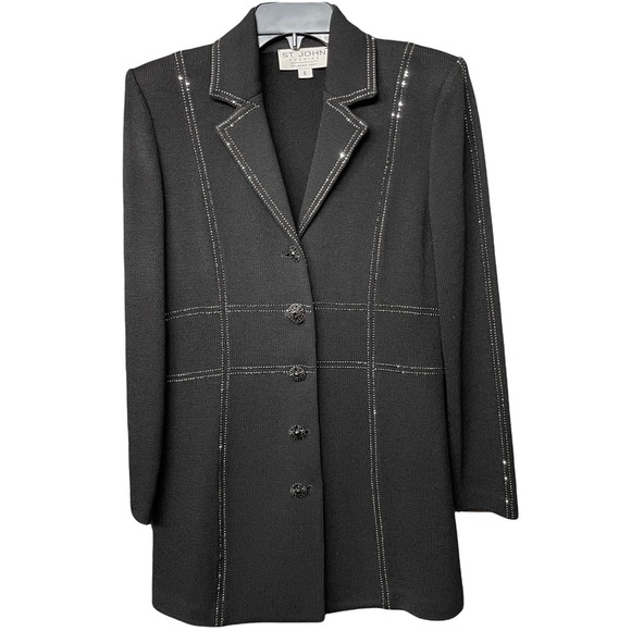 St. John Evening Black Studded Embellished Santana Knit Blazer Size 6 - Picture 2 of 10